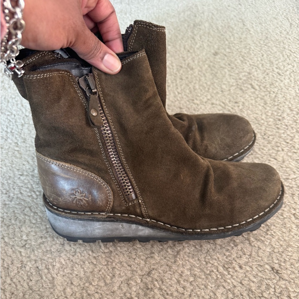Fly London Brown Suede Ankle Boots with Side Zip
